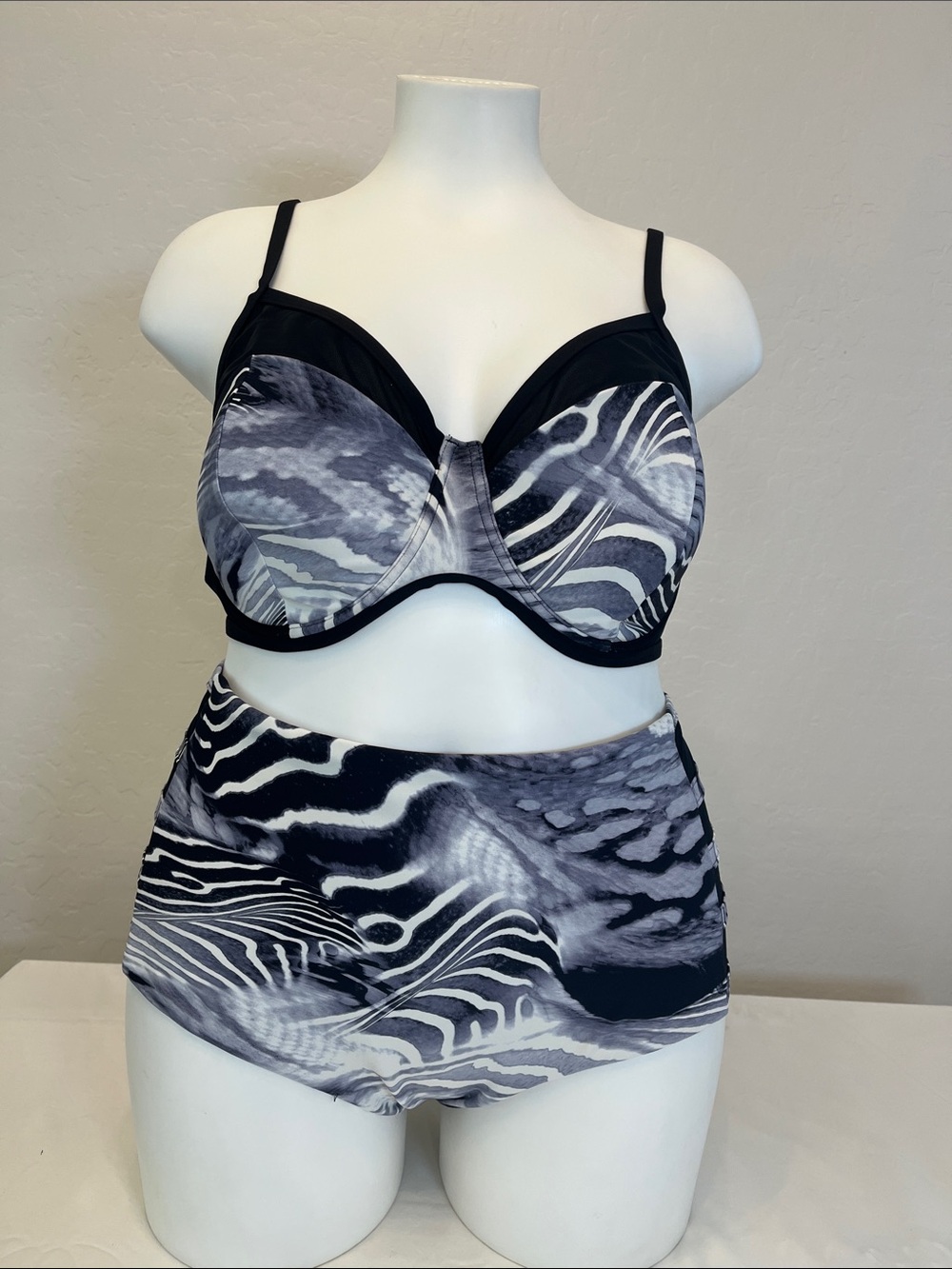 Robyn Lawley Black & Gray Zebra-Print Bikini Set